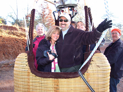 people in a hot air balloon